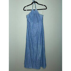 VTG Chaya Women's 9 Denim Y2K Halter Maxi Dress Made in USA Cotton